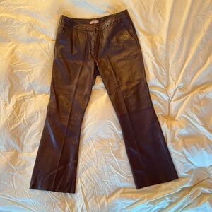 Elegant Brown Leather Flare Jeans